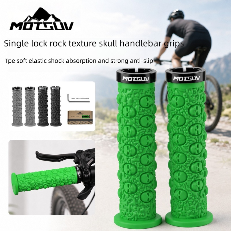 Cycling Hand Gear - Fietsstuurgrepen, Skull Lock-On TPE antislip handgrepen